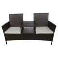 vidaXL 2-Seater Patio Sofa Outdoor Bistro Set with Tea Table Poly Rattan Brown