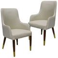LeisureMod Viva Dining Armchair in Leather Upholstery with Gold Accent Wood Legs for Modern Kitchen and Home, Set of 2