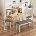 VECELO 6-Piece Wooden Dining Table Set, Dining Table with 4 Armless Upholstered Dining Chairs & Bench for Kitchen, Rubber Wood Legs, Gray