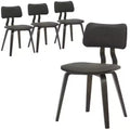 LeisureMod Clivo Wooden Set of 4 Dining Chair with Leather Upholstered Seat, Curved Open Back  Modern Kitchen, Dining Room, Caf, Nook Seating