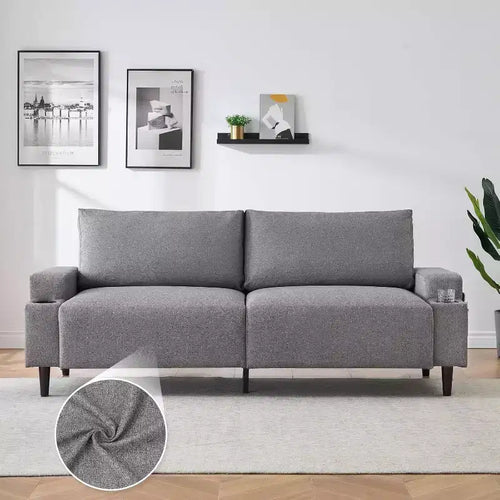 Canapé inclinable moderne en tissu de 205 cm pour salon, avec accoudoirs et coussins