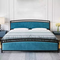 Bed Frame, Velvet Upholstered Bed Frame with Arc Design Headboard and Footboard, Modern Platform Bed with Adjustable Headboard