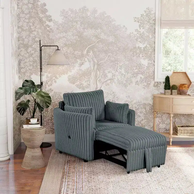 Fauteuil convertible CLIHOME avec USB et 2 oreillers, Canapé-lit une place, Canapé-lit gigogne