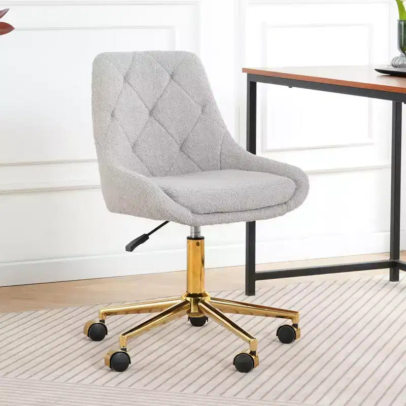 Okak Chaise de Bureau Moderne Réglable en Polaire Teddy, Meuble de Salon, Petite Chaise Pivotante pour Bureau, Étude, Studio