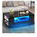 Modern Coffee Table For Living Room High Gloss LED Coffee Table Wood Center Table With 2 Sliding Drawers And Open Side Shelf