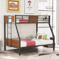Twin over Full Metal Bunk Bed with Wood Grain, Metal Bunkbeds Frame with Safety Rail for Kids Adults, Brown