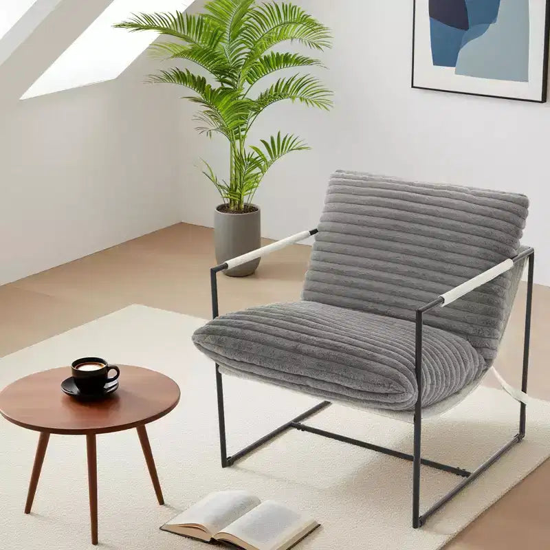 Fauteuil d'appoint Sling avec cadre en métal, fauteuil de salon moderne et confortable, fauteuil de lecture rembourré avec coussin en mousse déchiquetée, fauteuil surdimensionné et confortable