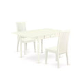 HomeStock 3-Pc Linen White Finish Rectangular Solid Wood Top With Dropleaf Dining Table Set