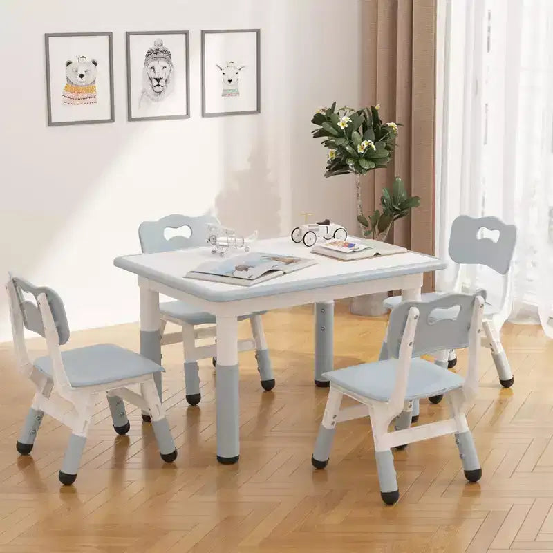 Ensemble table et 4 chaises pour enfants, ensemble table et chaise d'étude pour enfants avec plateau de bureau graffiti et pieds antidérapants, table d'activités réglable en hauteur pour tout-petits