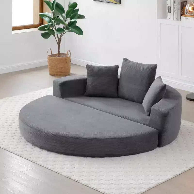 Canapé-lit convertible Okak Corduroy avec oreillers, futon rond pour salon, chambre à coucher