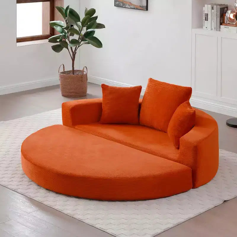 Canapé-lit convertible Okak Corduroy avec oreillers, futon rond pour salon, chambre à coucher