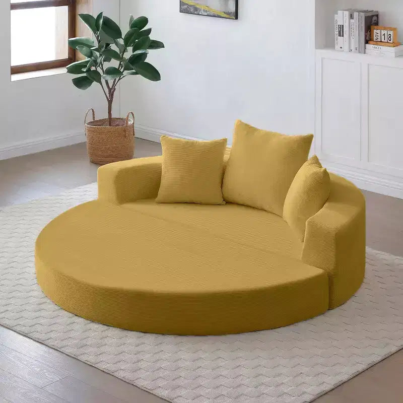 Canapé-lit convertible Okak Corduroy avec oreillers, futon rond pour salon, chambre à coucher