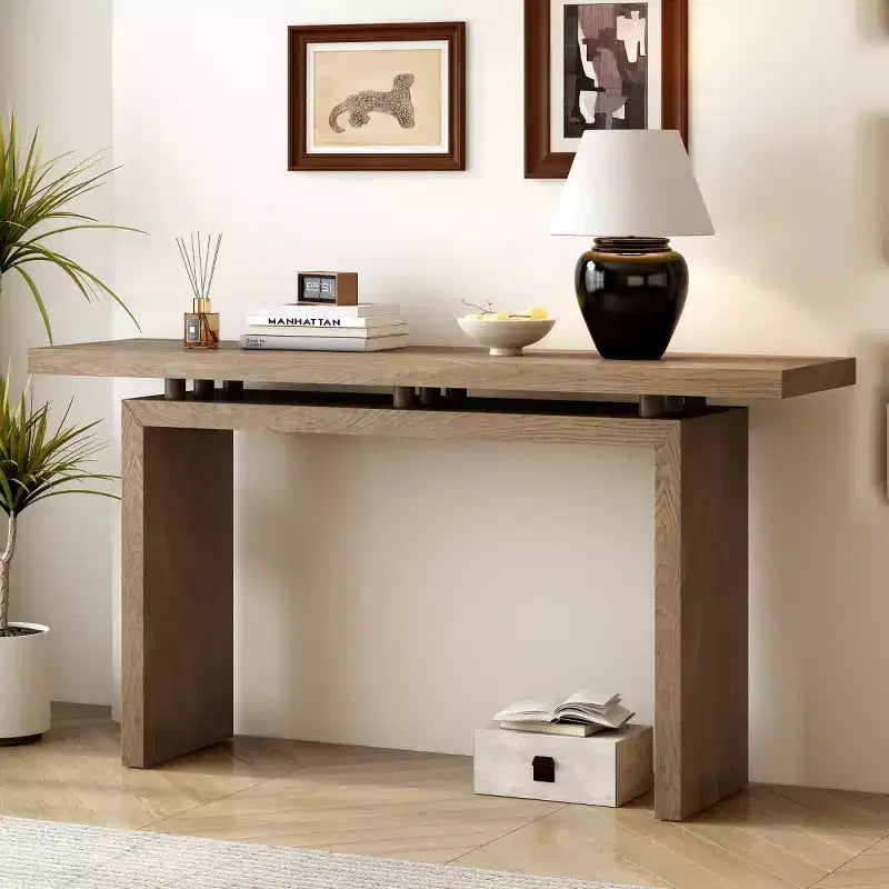 Console d'entrée moderne avec plateau flottant, table de couloir étroite en placage de frêne pour salon, foyer ou entrée - Panipeachy