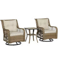 3 Piece Outdoor Bistro Set, Wicker Small Patio Furniture Set with Swivel Glider Chairs for Balcony, Porch