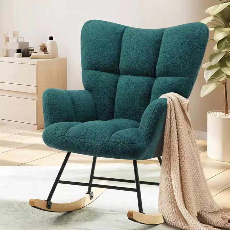 TUYOHW Fauteuil à bascule rembourré en tissu peluche, chaise moderne à dossier haut, capacité de 113 kg, fauteuil à bascule d'appoint pour salon, chambre d'enfant, chambre à coucher