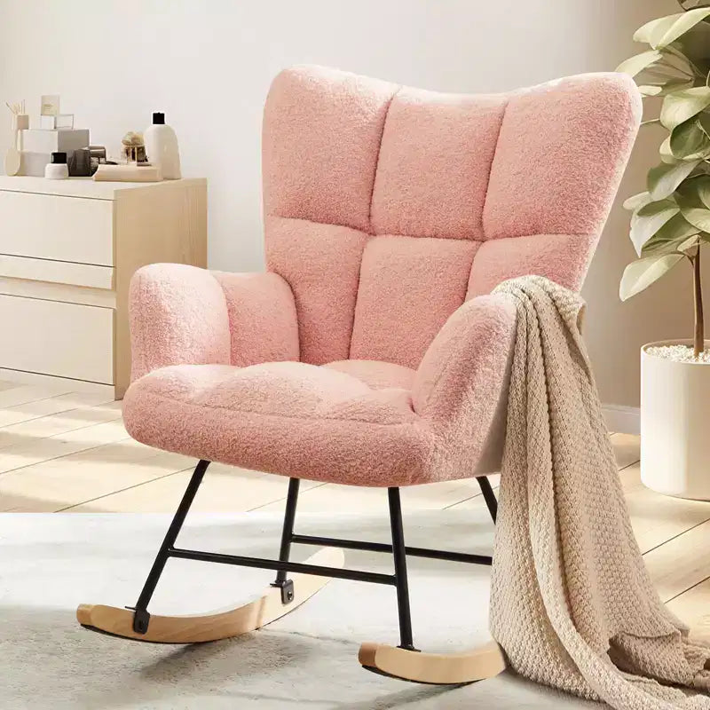 TUYOHW Fauteuil à bascule rembourré en tissu peluche, chaise moderne à dossier haut, capacité de 113 kg, fauteuil à bascule d'appoint pour salon, chambre d'enfant, chambre à coucher