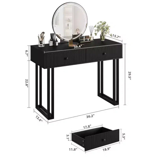 Coiffeuse Acekool avec miroir et lumières LED, éclairage 3 couleurs, grand espace de rangement, table de maquillage moderne et minimaliste, assemblage facile