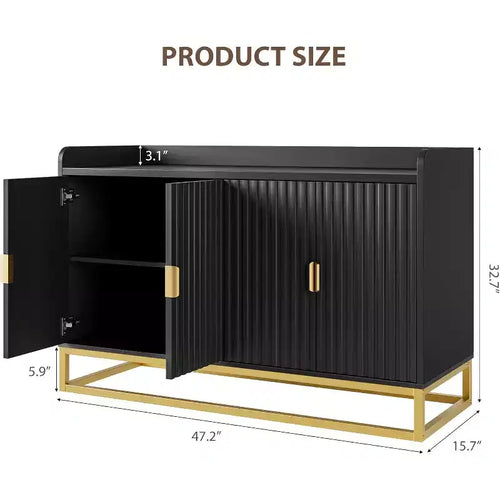 Buffet cannelé de 47,2 po avec armoire de rangement, buffet de cuisine moderne avec étagères réglables avec portes pour salon, cuisine, entrée
