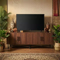 JVNOXK Medieval Modern Multimedia TV Stand with Four Doors Features two adjustable storage shelves Suitable for TVs up to 65 inchesChestnut