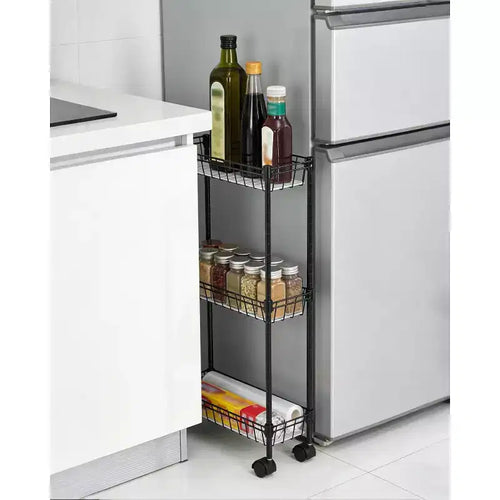 Chariot de rangement fin à 3 niveaux, chariot utilitaire en métal avec roulettes, étagère de rangement réglable avec panier pour cuisine, salle de bain, buanderie, coin étroit