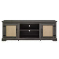 Meuble TV de ferme, pour écrans jusqu'à 70 pouces, meuble de divertissement en bois avec 2 étagères ouvertes et 2 portes en rotin, table console pour salon