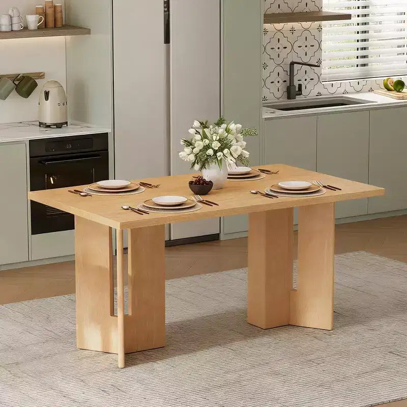 Table à manger rectangulaire Whisen 60, table à manger de style rustique en bois avec pieds découpés