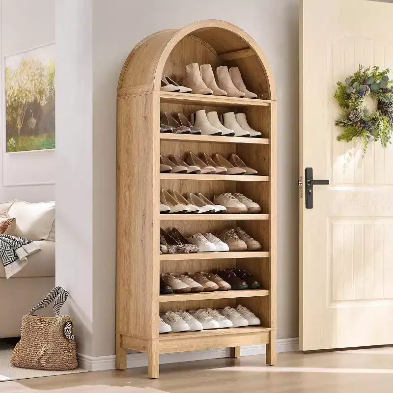 Meuble à chaussures, Meuble de rangement pour chaussures 71 po de hauteur, 7 niveaux, en bois de chêne, avec étagères réglables pour l'entrée