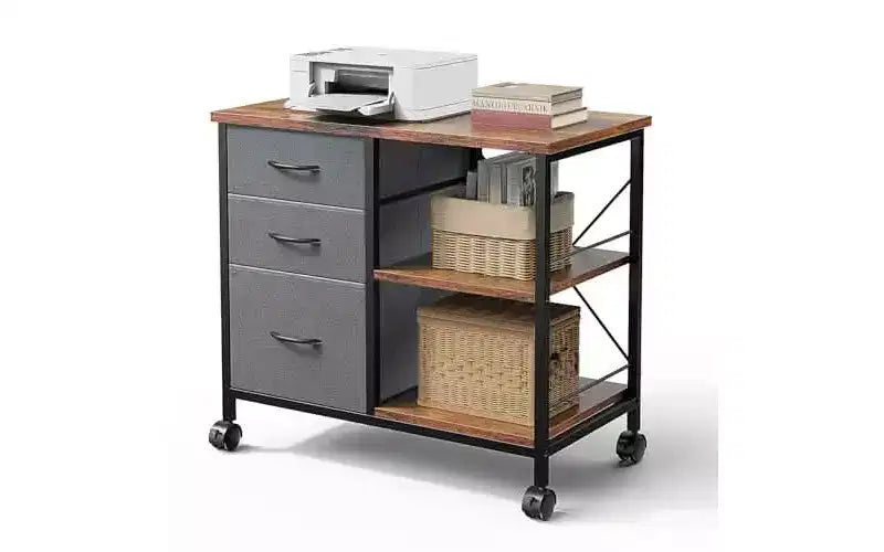 MAYEERTY Classeur mobile à 3 niveaux, Support d'imprimante avec tiroirs et Barres de support arrière pour le bureau