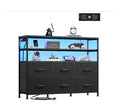 MAYEERTY 39-Inch TV Stand for 45-Inch TVs, RGB LED Charging Station 6 Fabric Drawers