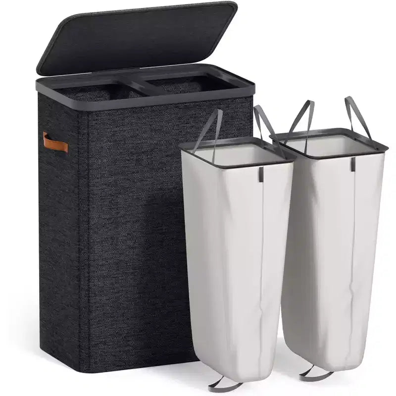 Panier à linge Sorbus à 2 compartiments avec sac à linge amovible – Organisateur durable pour salle de bain, chambre ou buanderie – Design compact