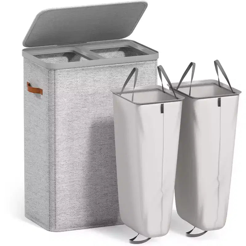 Panier à linge Sorbus à 2 compartiments avec sac à linge amovible – Organisateur durable pour salle de bain, chambre ou buanderie – Design compact