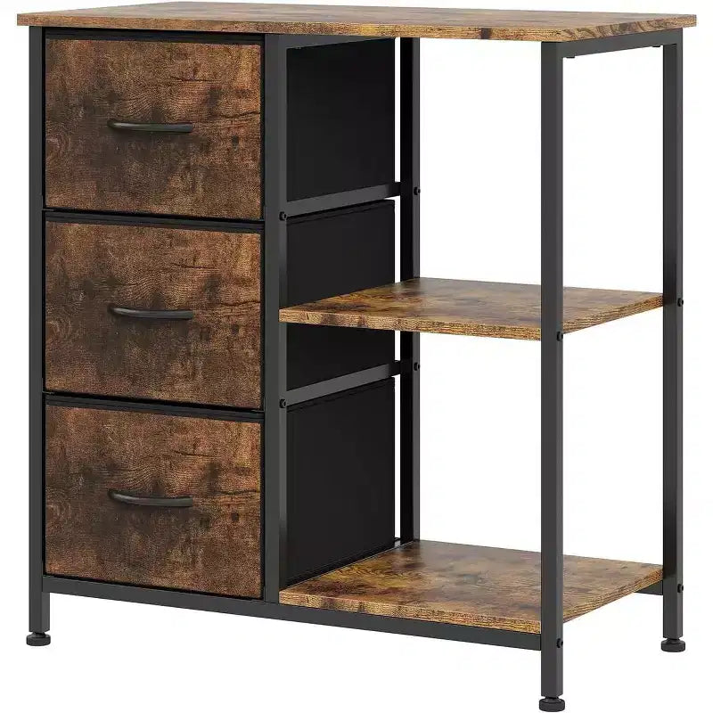 Classeur moderne à 3 tiroirs COZONY, support d'imprimante avec 2 étagères de rangement ouvertes, classeur en tissu sous le bureau pour l'organisation de la maison/bureau
