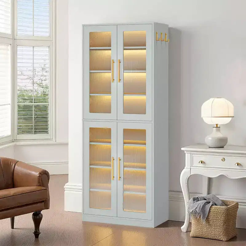 MAYEERTY Meuble à chaussures autoportant avec portes en acrylique et lumières LED, Organisateur de rangement de chaussures pour entrée