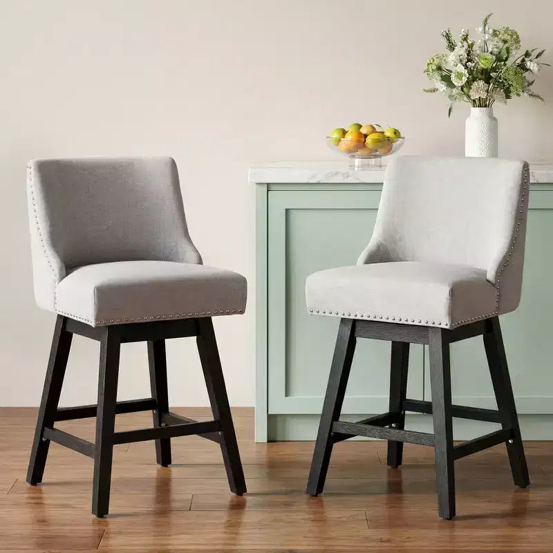 Chaise de bar de cuisine Dyonery de style moderne, hauteur de bar de 36 pouces, tissu en lin, pivotante, lot de quatre