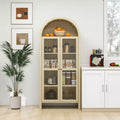 70 Modern Arched Display Cabinet with Glass Doors, Natural Kitchen Storage Cabinet for Dining Room, or Living Room-Panipeachy