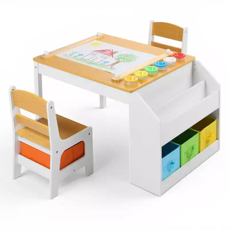 Kinder King Ensemble 4-en-1 Table et 2 chaises pour enfants avec rangement, plateau amovible pour les activités artistiques, les loisirs créatifs, la lecture et les jeux.