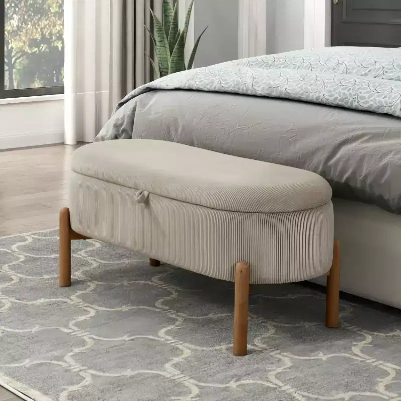 Banc de rangement rembourré en velours côtelé de style moderne du milieu du siècle Nolan de GDFStudio