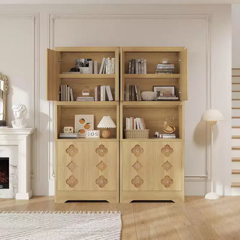 Garde-manger haut de cuisine de 72 po – Armoire vaisselier autoportante en bois avec porte sculptée et poignée en cristal pour salle à manger/salon