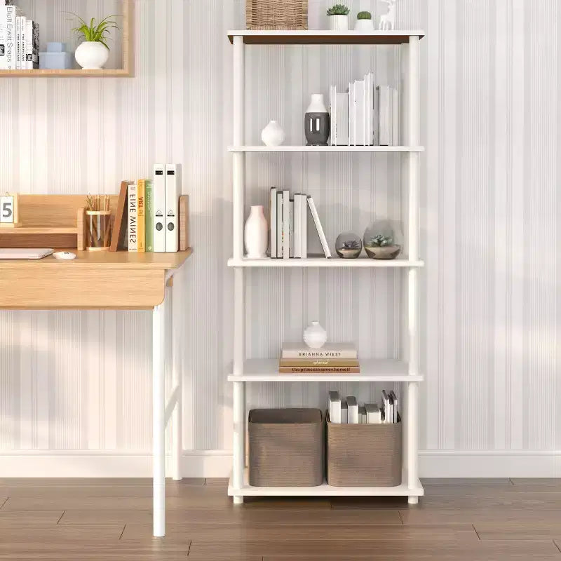 HOMLUX Bibliothèque décorative haute à 5 niveaux, étagère de rangement ouverte, étagères de présentation polyvalentes pour salon et bureau à domicile