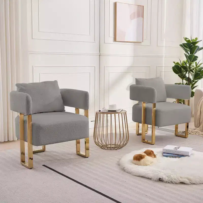 Lot de 2 fauteuils d'appoint modernes Zeus et Ruta avec revêtement en molleton doux et pieds en métal doré