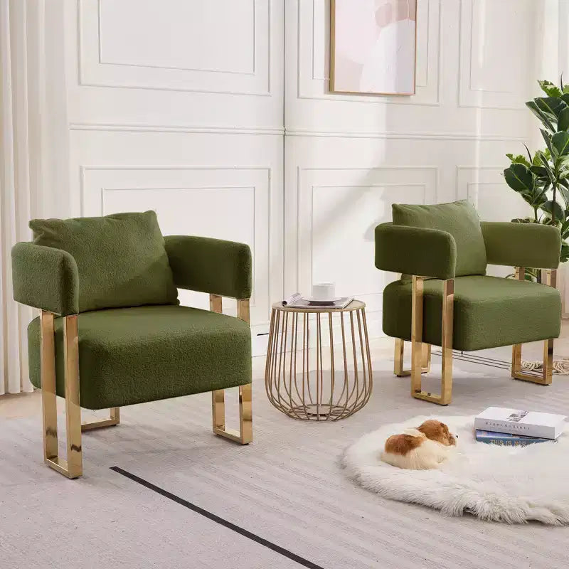 Lot de 2 fauteuils d'appoint modernes Zeus et Ruta avec revêtement en molleton doux et pieds en métal doré