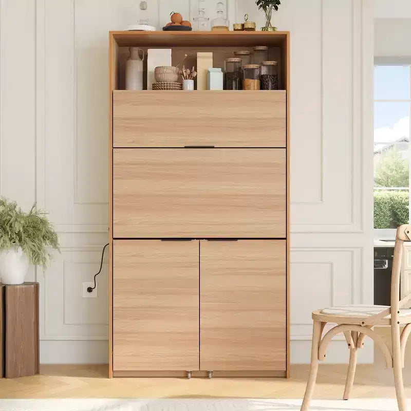 GDFStudio Miguel Garde-manger de cuisine polyvalent avec huche, poste de travail pliable et prise de courant