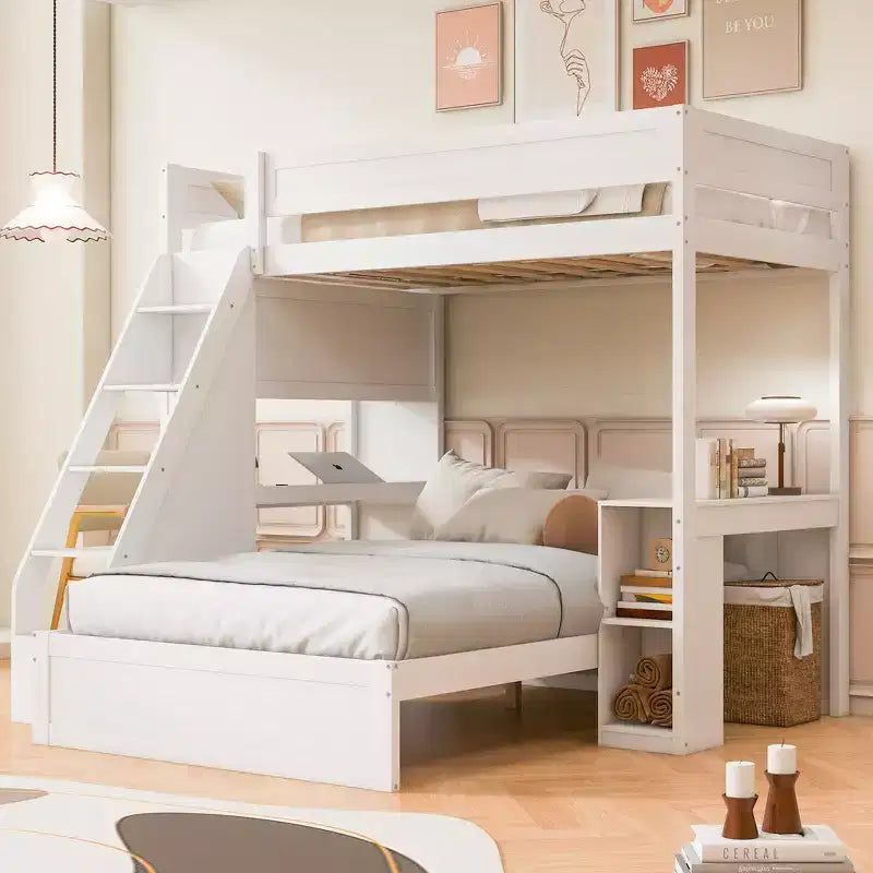 Lit superposé simple XL sur lit double avec bureau et USB Whisen