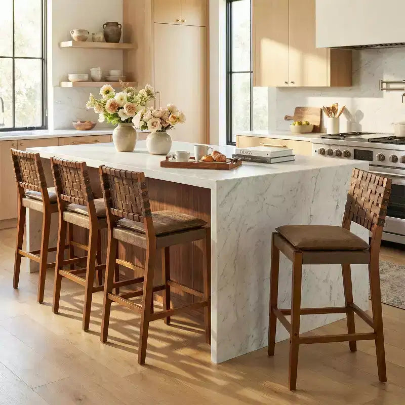 Tabourets de bar rembourrés en similicuir en bois d'hévéa contemporains Christopher Knight Home Audrey (Lot de 4)