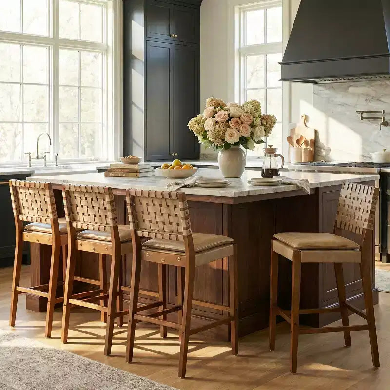 Tabourets de bar rembourrés en similicuir en bois d'hévéa contemporains Christopher Knight Home Audrey (Lot de 4)