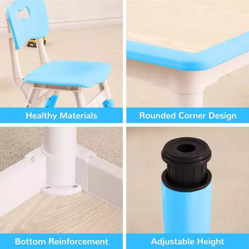 Table et 4 chaises ajustables pour enfants – Bureau multi-activités antidérapant et résistant aux graffitis pour [activités] – Âges
