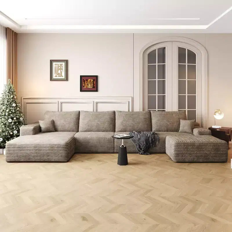 Canapé sectionnel en U rembourré en velours côtelé modulaire moderne GDFStudio Ambur 135