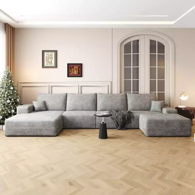Canapé sectionnel en U rembourré en velours côtelé modulaire moderne GDFStudio Ambur 135