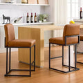 Set of 2 PU Leather Counter Height Bar Stools with Back  24-Inch Metal Frame, Footrest, Comfortable Upholstered Seat  for Kitchen Island, Home Bar