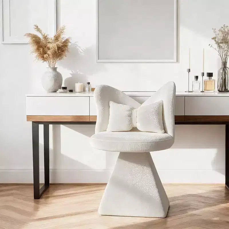 Chaise de vanité élégante Whisen avec dossier papillon, Chaise de coiffeuse moderne, Tabouret de maquillage, Chaise pivotante d'appoint, Chaises de salle à manger